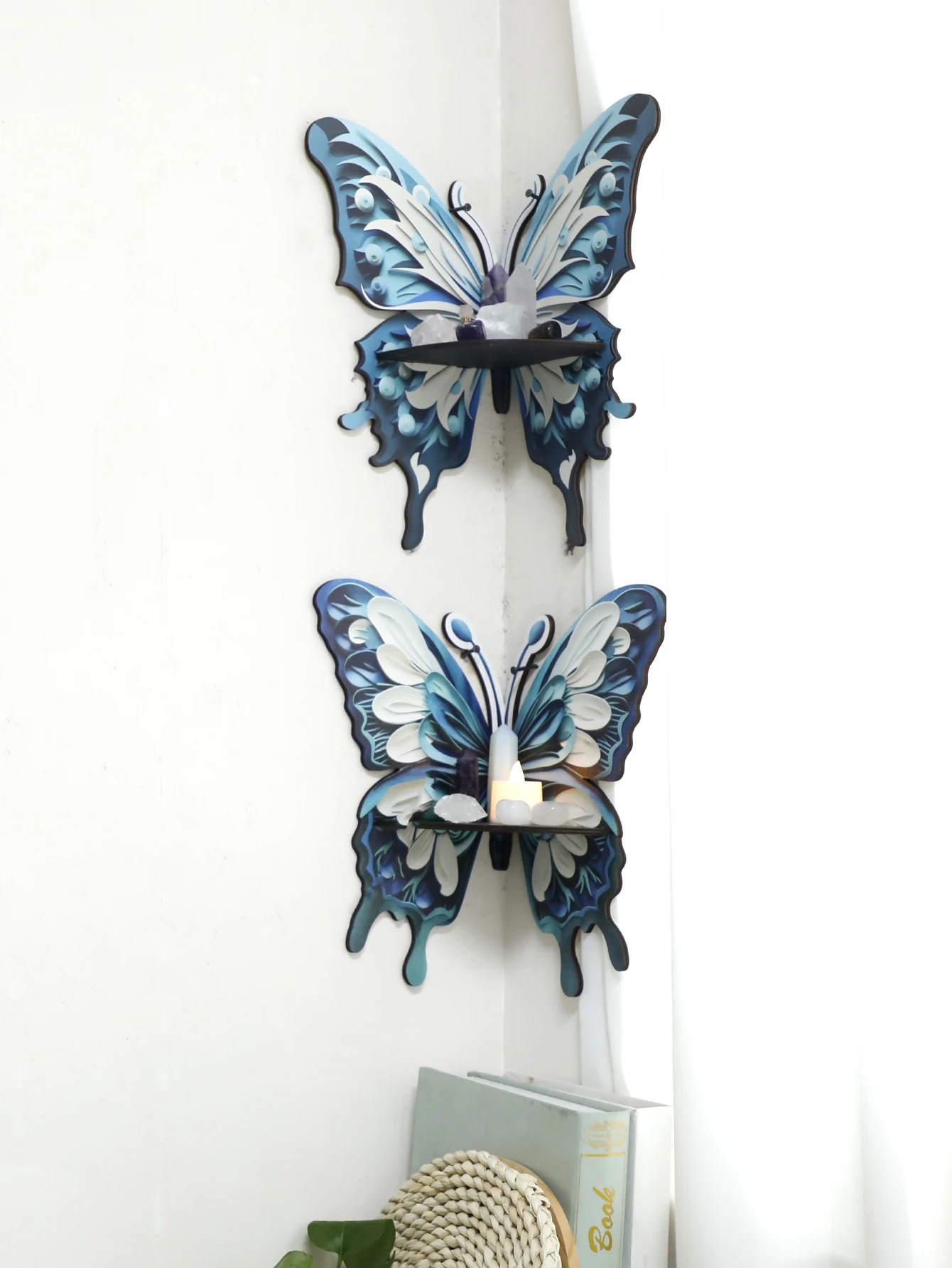Home Essentials Bathroom Rack - ثلاثة ألوان فراشة كريستال الجرف عرض
