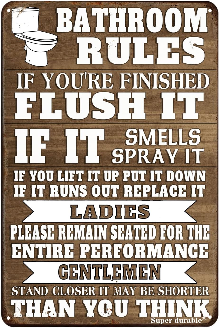 Home Bathroom Sign - لافتة معدنية مضحكة لقواعد الحمام، ديكور