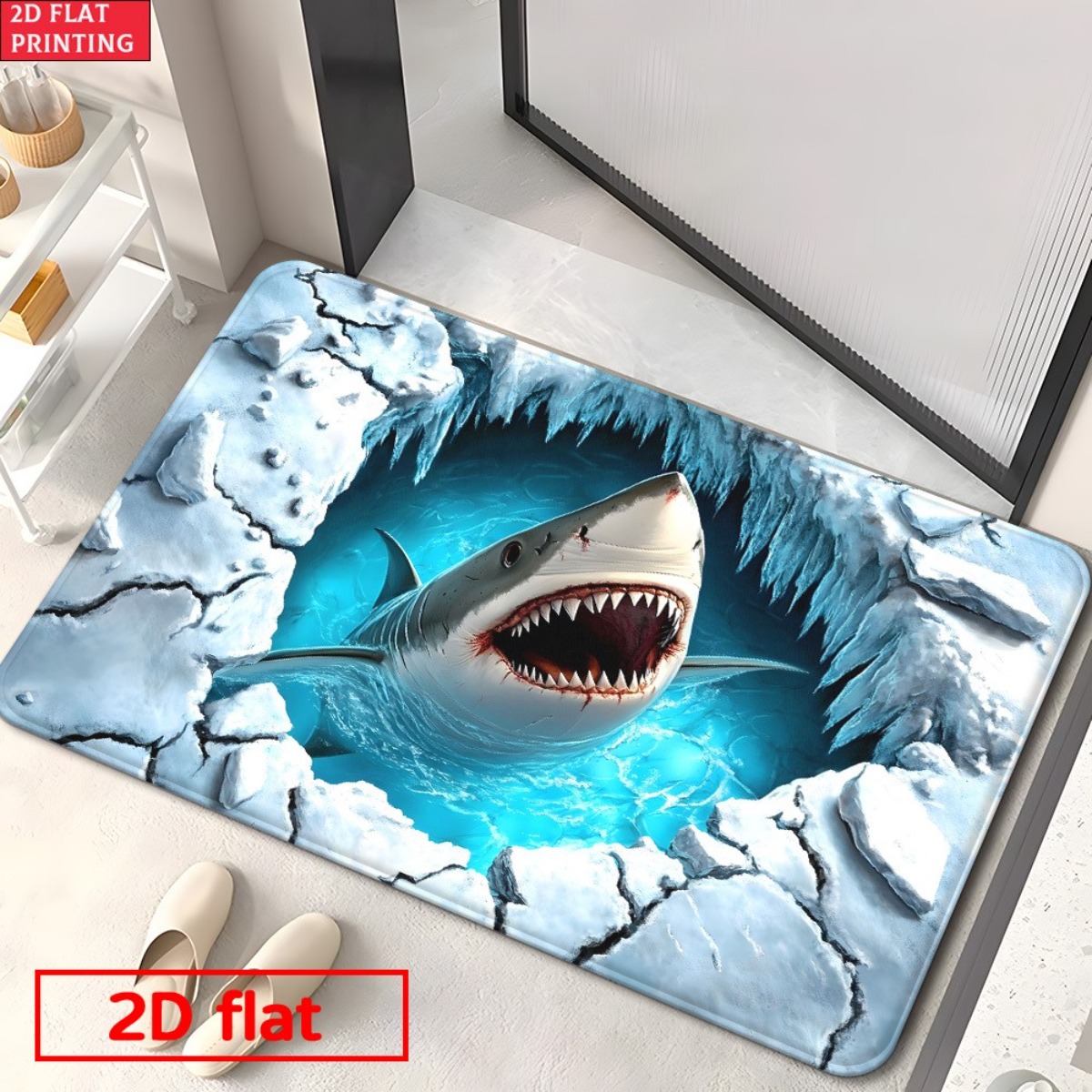 Home Bathroom Break - سجادة فلانيل ثلاثية الأبعاد بتصميم سمكة