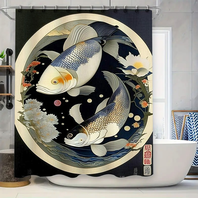 Japanese Home Bathroom Design - خمر الأسماك اليابانية طباعة دش الستار