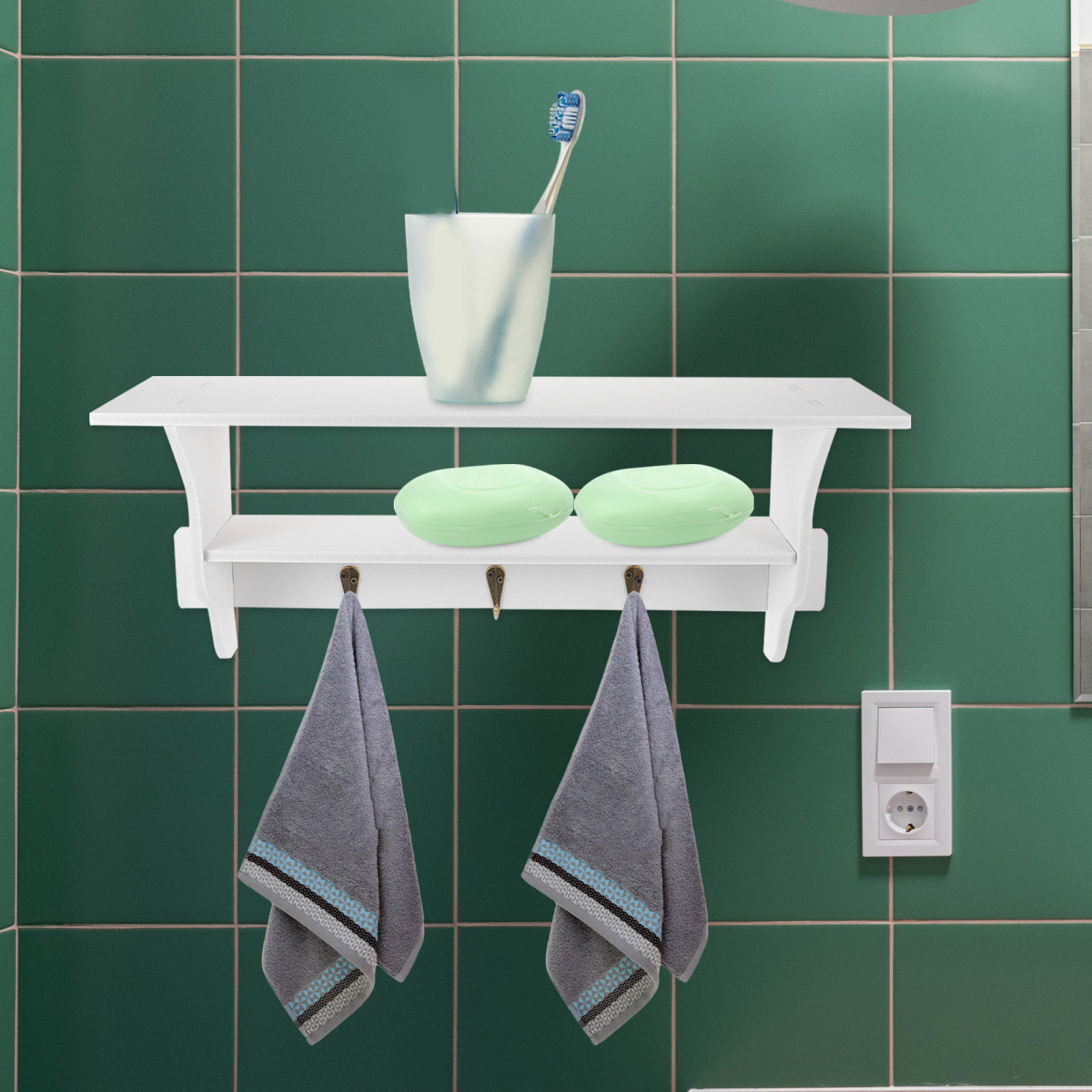 Home Bathroom Shelf - رف حائط عائم أبيض بتصميم عصري