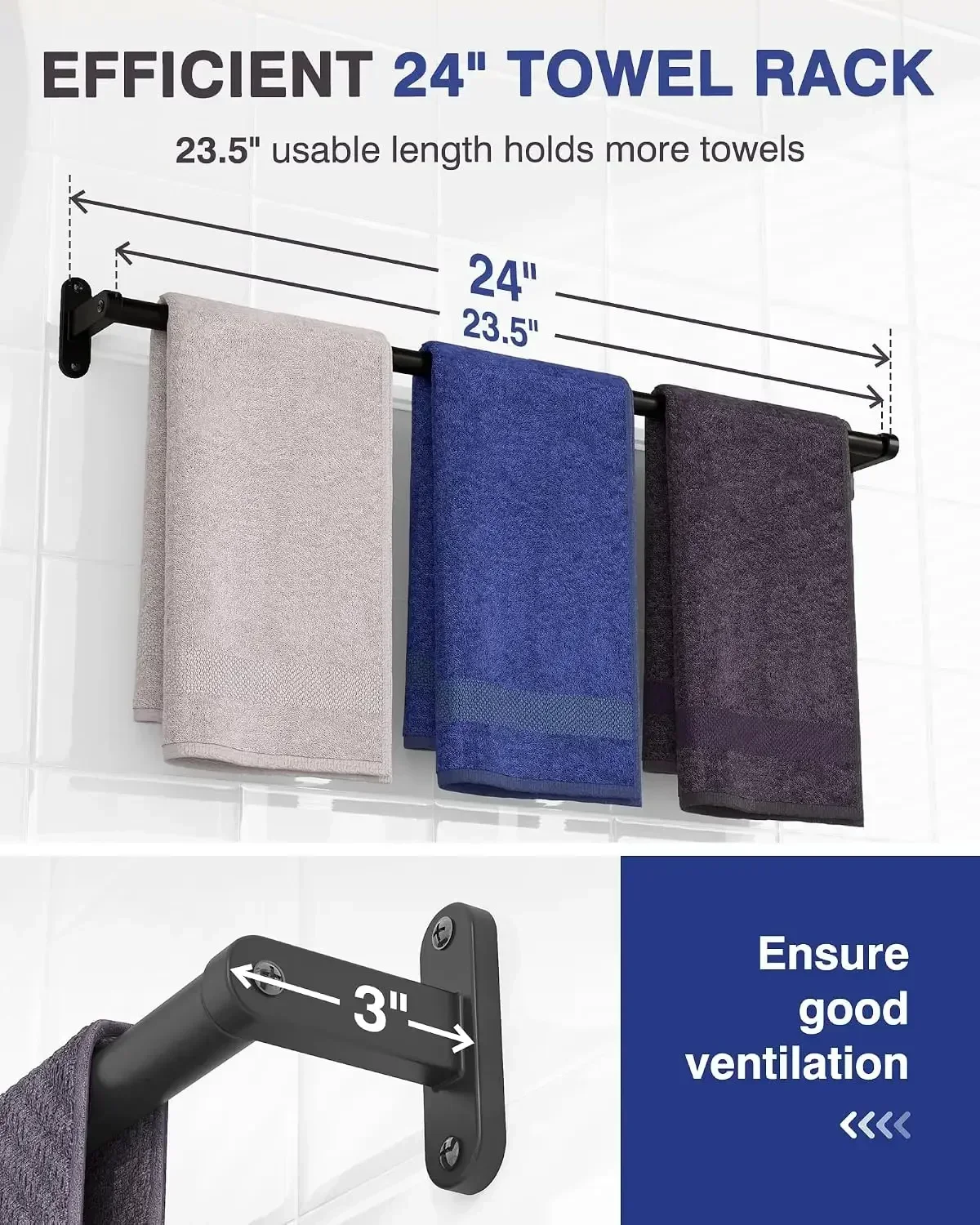 حامل مناشف أسود غير لامع للحما - مراجعة Home Essentials Bathroom Rack وسعره