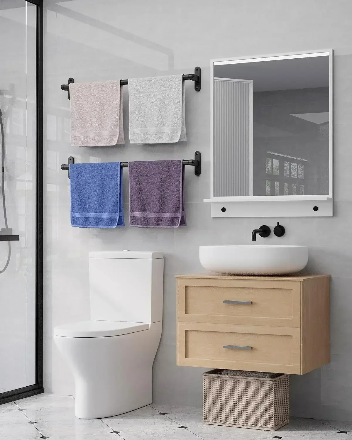 حامل مناشف أسود غير لامع للحما - مراجعة Home Essentials Bathroom Rack وسعره